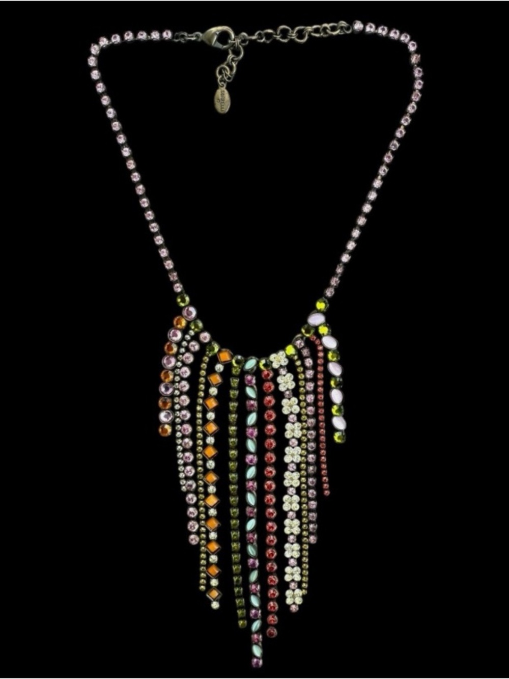 Sorrelli Pink Multicolor Crystal Fringe Waterfall Necklace
